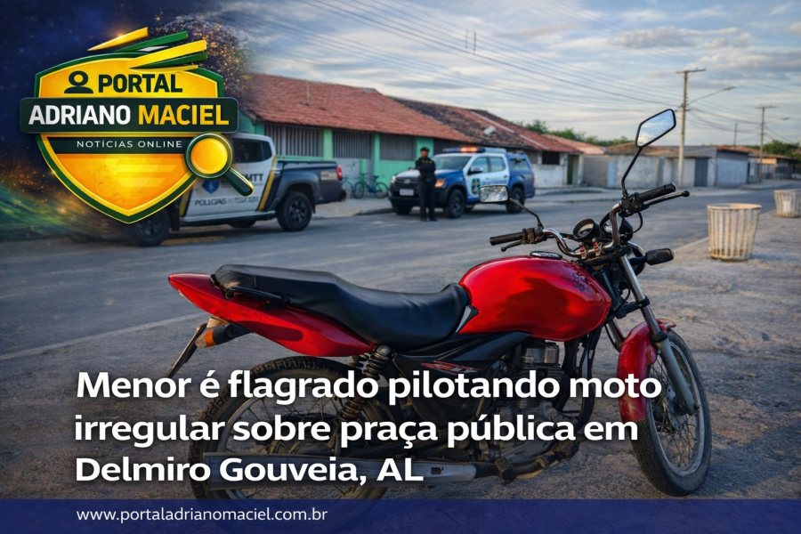 Menor é flagrado pilotando moto irregular sobre praça pública em Delmiro Gouveia