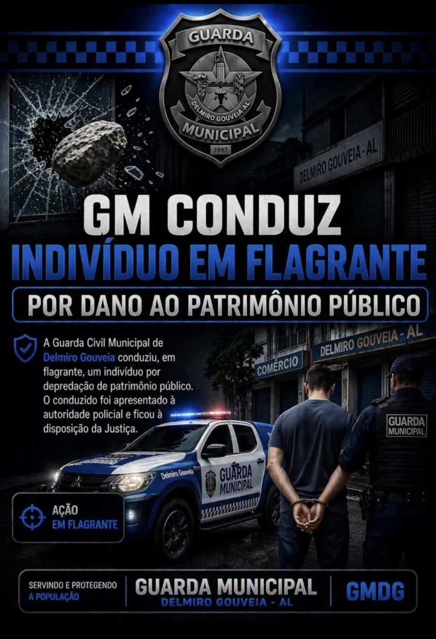 Guarda Municipal de Delmiro Gouveia conduz suspeito por dano ao patrimônio público