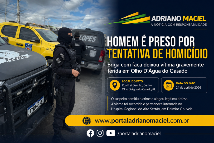 Homem é preso por tentativa de homicídio após briga com faca em Olho D’Água do Casado