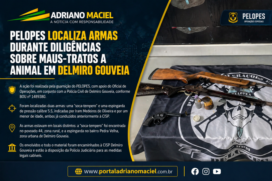PELOPES localiza armas durante diligências sobre maus-tratos a animal em Delmiro Gouveia