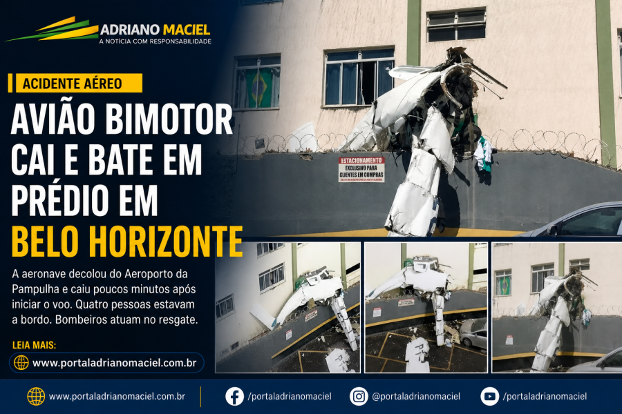 Avião bimotor cai e atinge prédio em Belo Horizonte