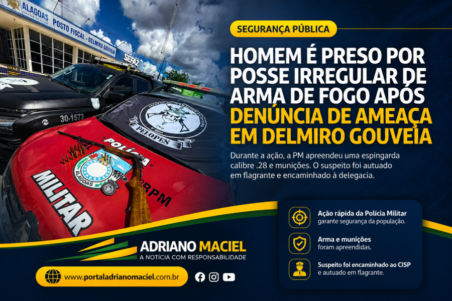 Homem é preso por posse irregular de arma de fogo após denúncia de ameaça na Barragem Leste 