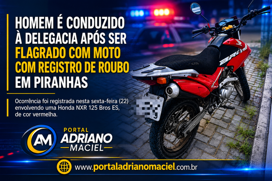 Homem é conduzido à delegacia após ser flagrado com motocicleta com registro de roubo em Piranhas