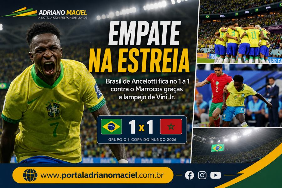Brasil de Ancelotti empata com Marrocos graças a lampejo de Vini Jr.