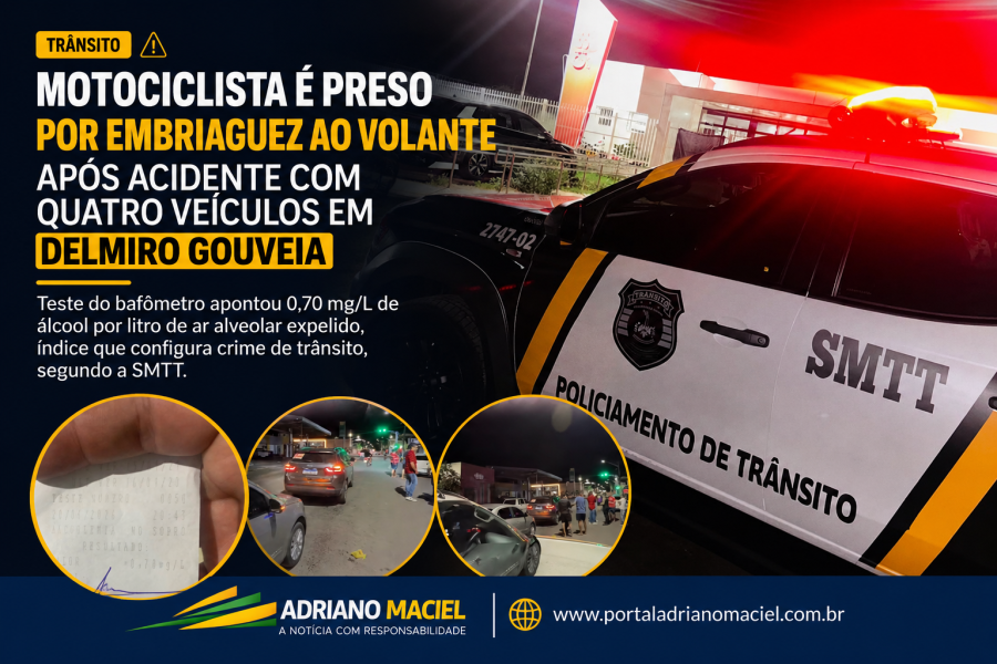 Motociclista é preso por embriaguez ao volante após provocar acidente com vários veículos no centro de Delmiro Gouveia