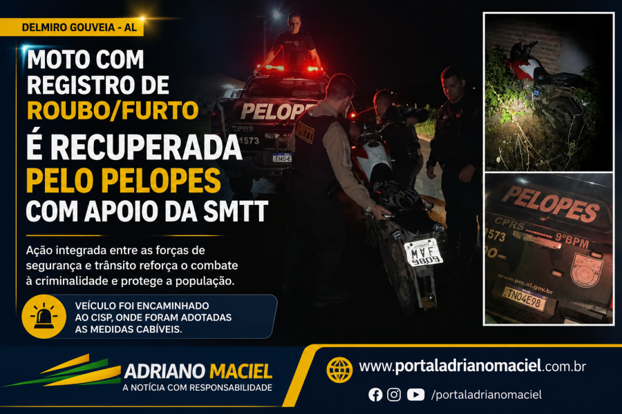 Moto com registro de roubo é recuperada pelo PELOPES com apoio da SMTT em Delmiro Gouveia