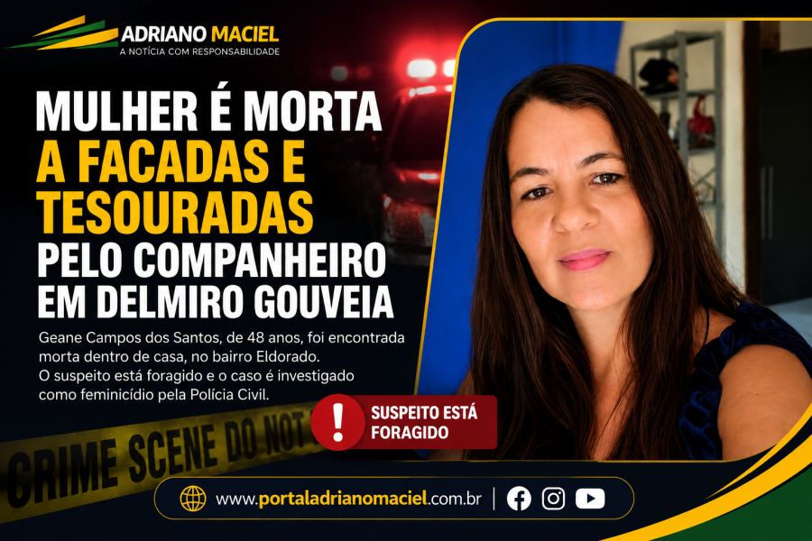 Mulher é morta a facadas e tesouradas pelo companheiro no Bairro Eldorado em Delmiro Gouveia