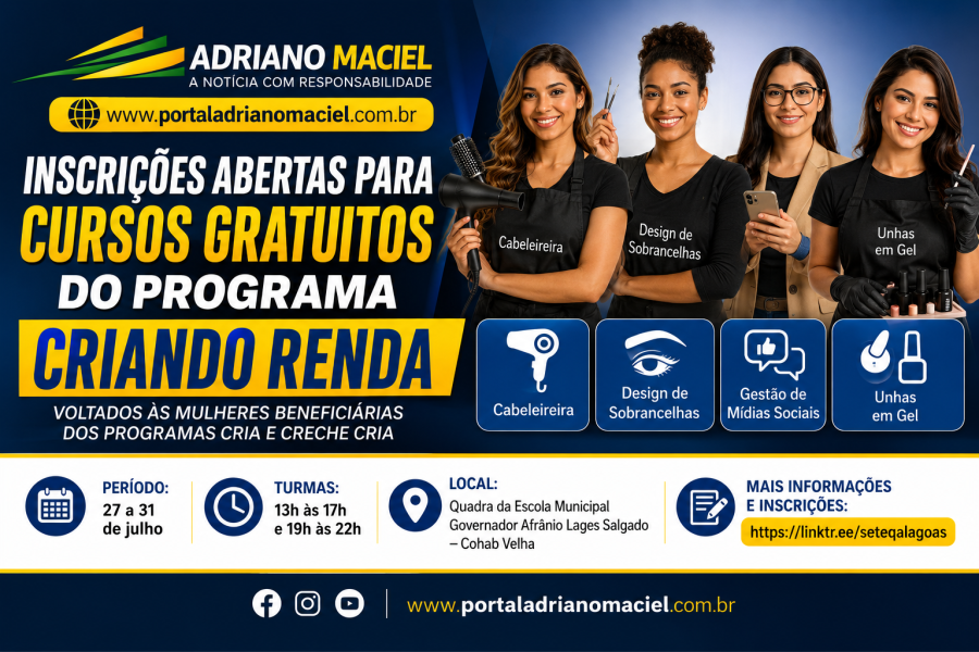 Inscrições abertas para cursos gratuitos do programa Criando Renda voltados a mulheres beneficiárias do CRIA e Creche CRIA