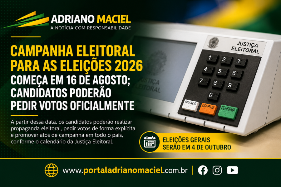 Campanha eleitoral para as Eleições 2026 começa em 16 de agosto; candidatos poderão pedir votos oficialmente
