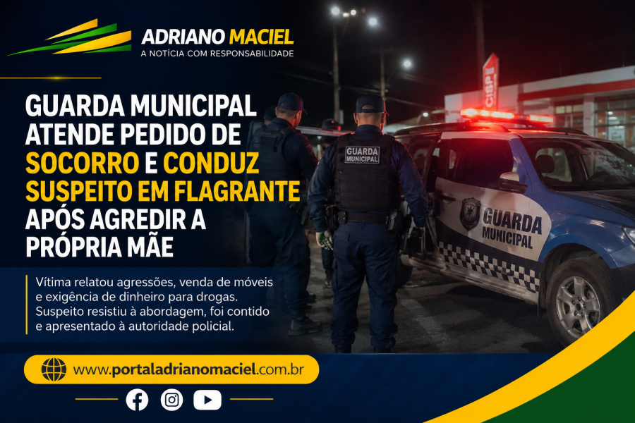 Guarda Municipal conduz suspeito em flagrante após agressão contra a própria mãe em Delmiro Gouveia. 