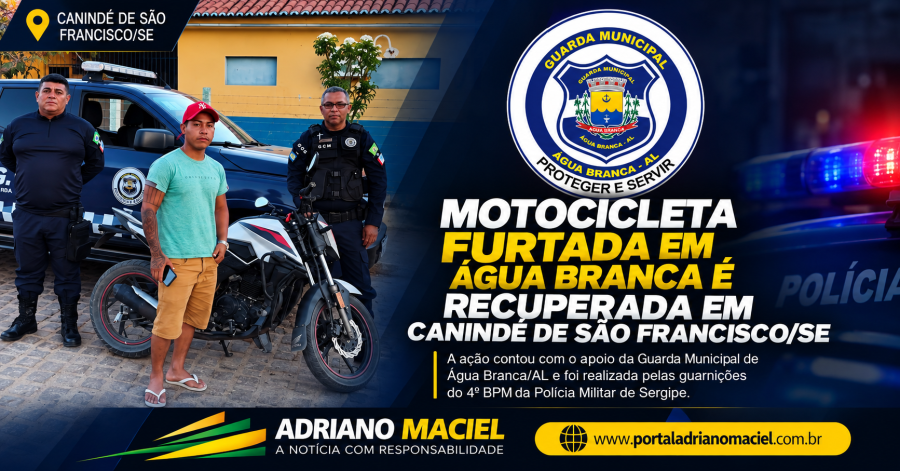 PM de Sergipe recupera motocicleta furtada em Água Branca e localizada em Canindé de São Francisco